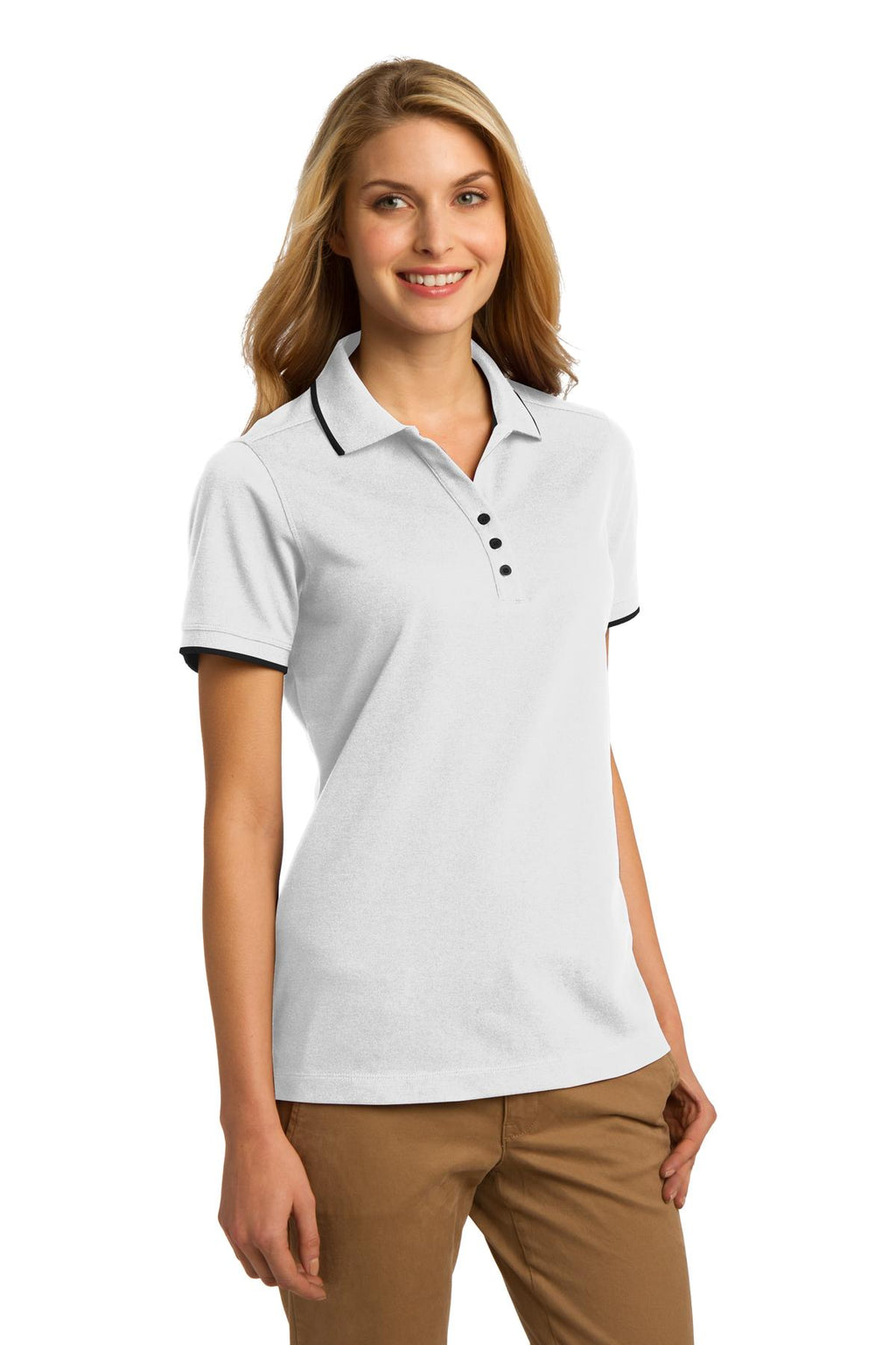 DISCONTINUED Port Authority Ladies Rapid Dry Tipped Polo. L454 - White/ Jet Black - three_q