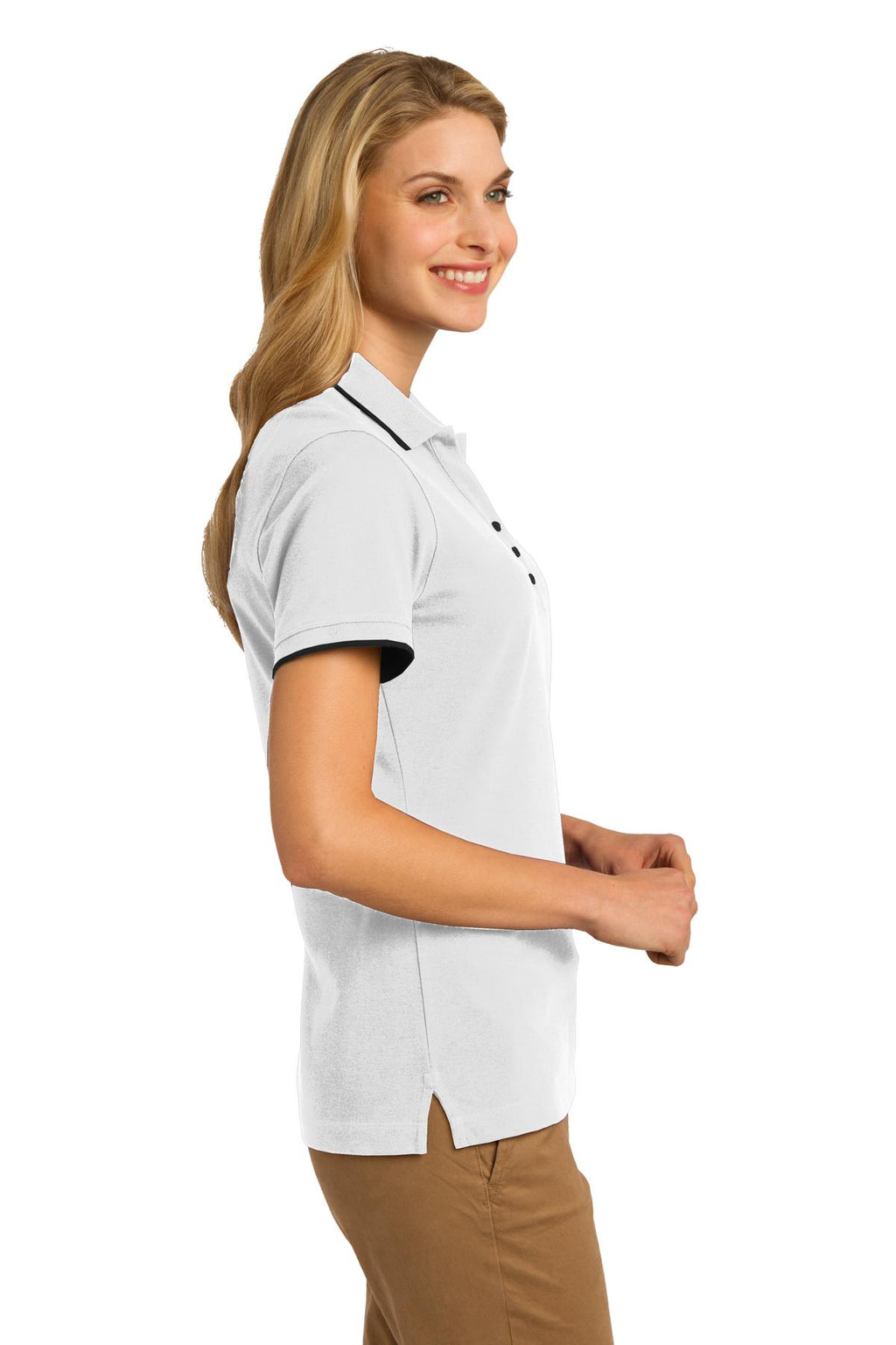 DISCONTINUED Port Authority Ladies Rapid Dry Tipped Polo. L454 - White/ Jet Black - side
