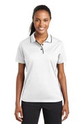 DISCONTINUED Sport-Tek Ladies Dri-Mesh Polo with Tipped Collar and Piping. L467 - White/Black - front