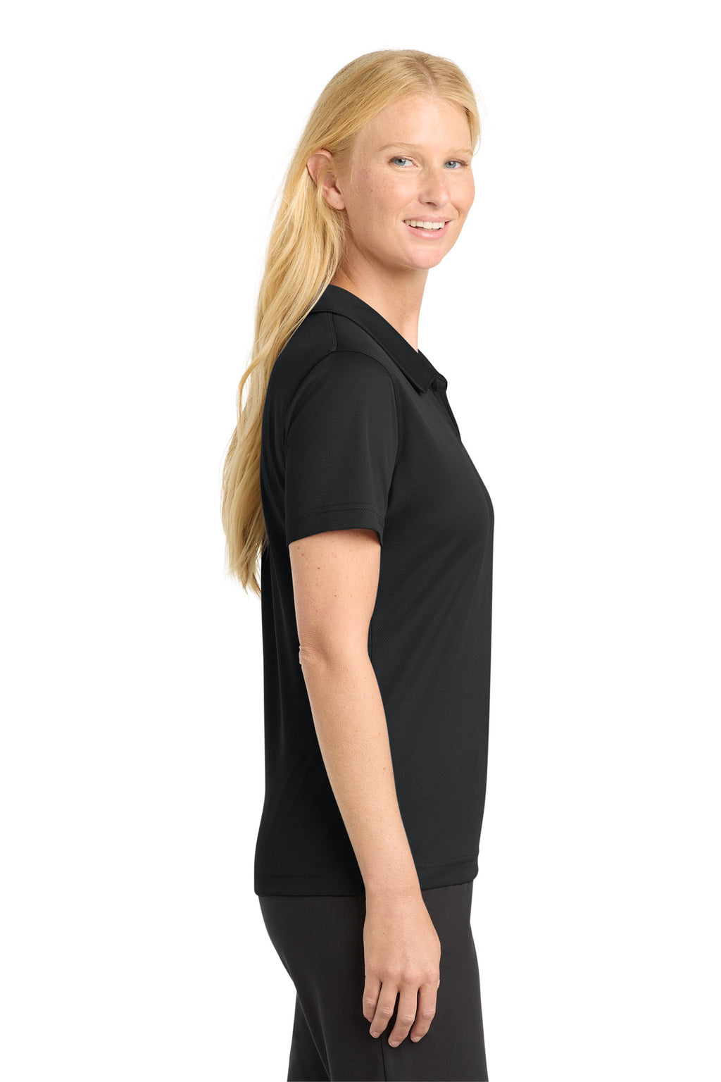 Sport-Tek Women's Dri-Mesh V-Neck Polo. L469 - Black - side