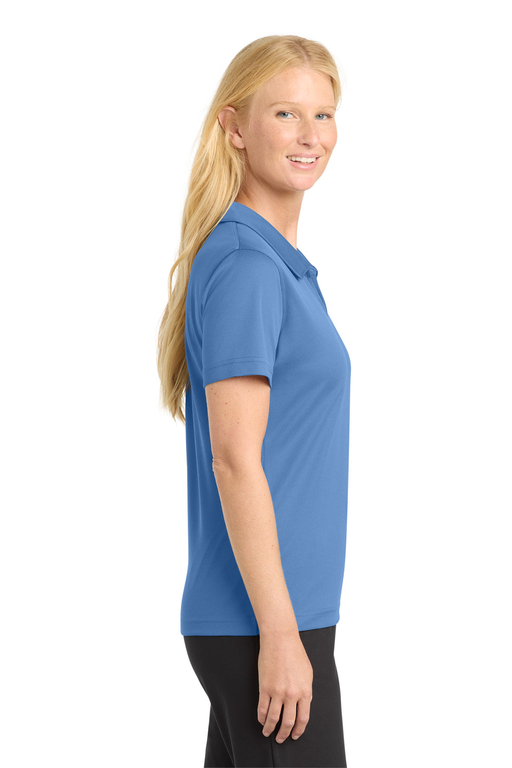 Sport-Tek Women's Dri-Mesh V-Neck Polo. L469 - Blueberry - side
