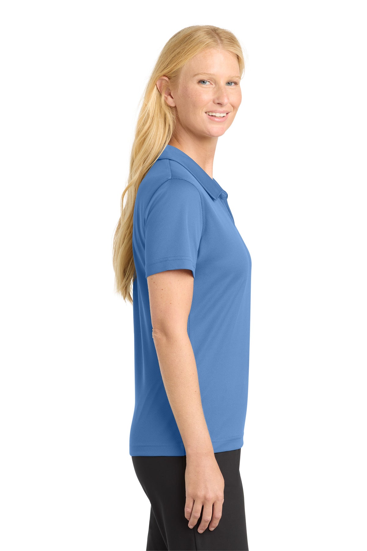 Sport-Tek Women's Dri-Mesh V-Neck Polo. L469 - Blueberry - side