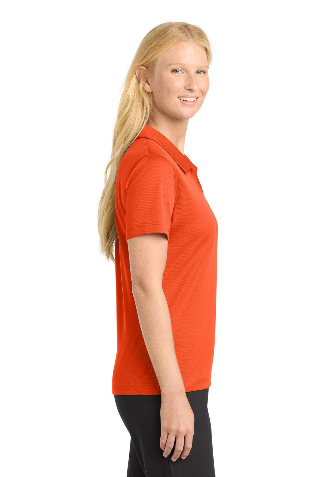 Sport-Tek Women's Dri-Mesh V-Neck Polo. L469 - Bright Orange - side
