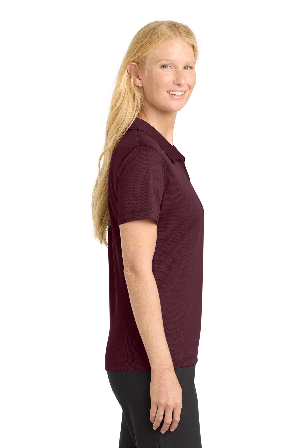 Sport-Tek Women's Dri-Mesh V-Neck Polo. L469 - Maroon - side
