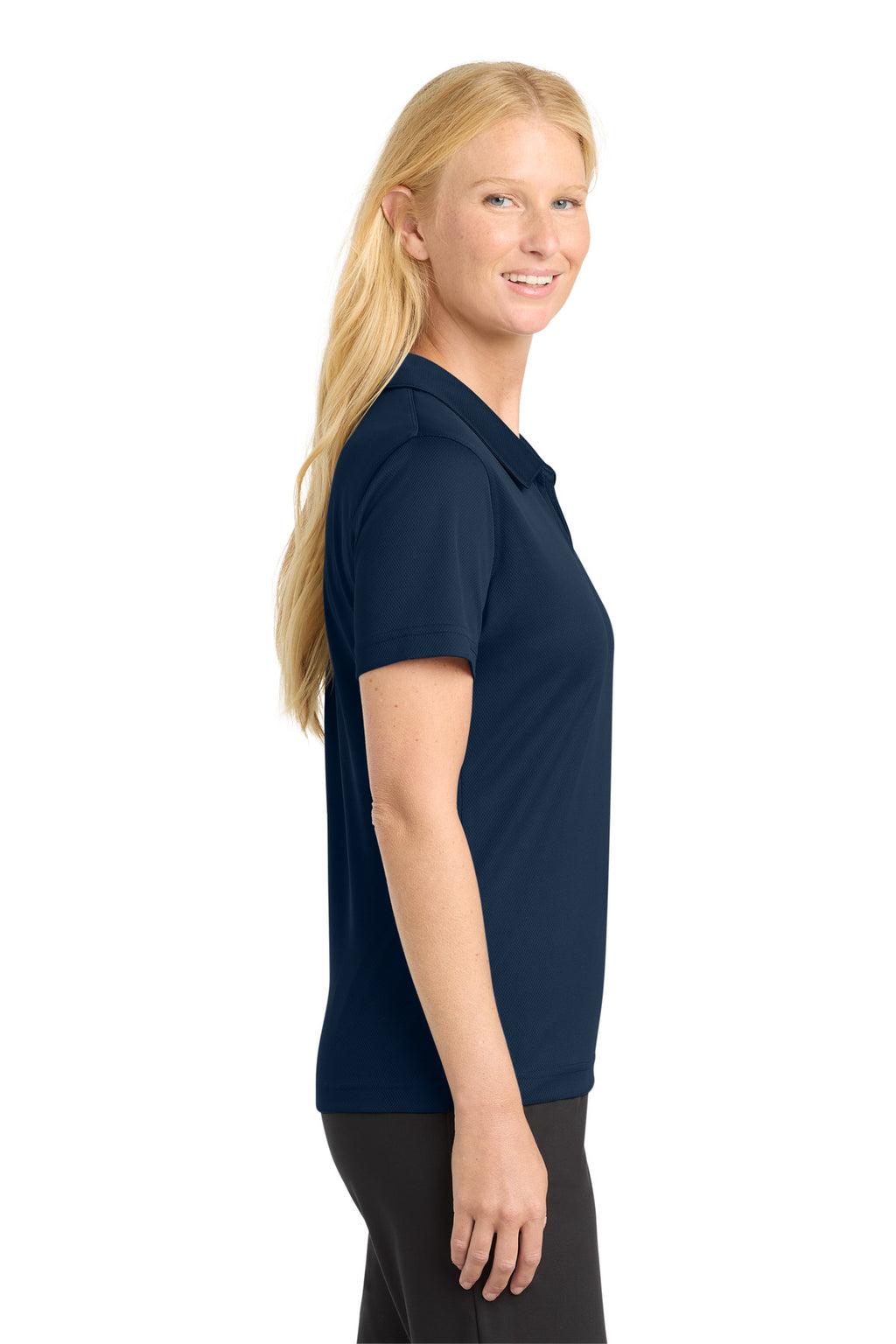 Sport-Tek Women's Dri-Mesh V-Neck Polo. L469 - Navy - side