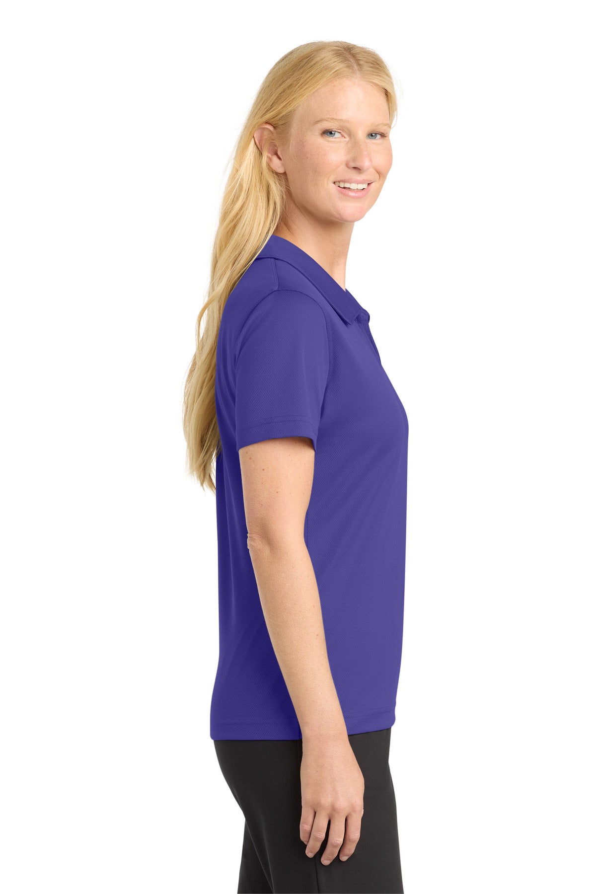 Sport-Tek Women's Dri-Mesh V-Neck Polo. L469 - Purple - side