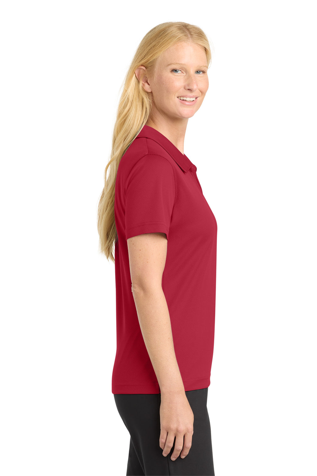 Sport-Tek Women's Dri-Mesh V-Neck Polo. L469 - Red - side