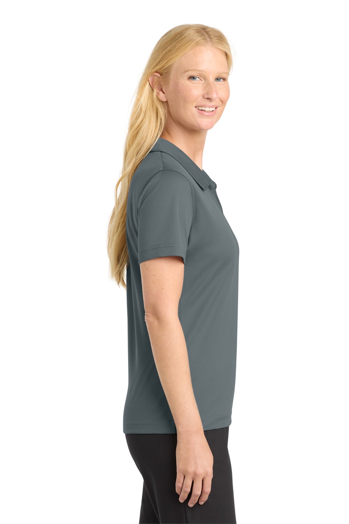 Sport-Tek Women's Dri-Mesh V-Neck Polo. L469 - Steel - side