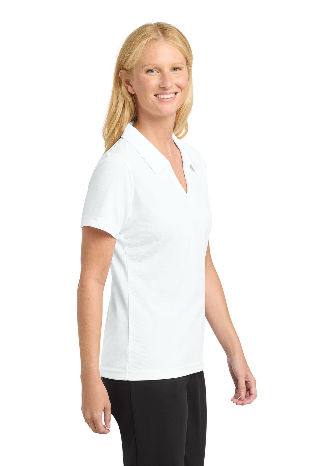 Sport-Tek Women's Dri-Mesh V-Neck Polo. L469 - White - side