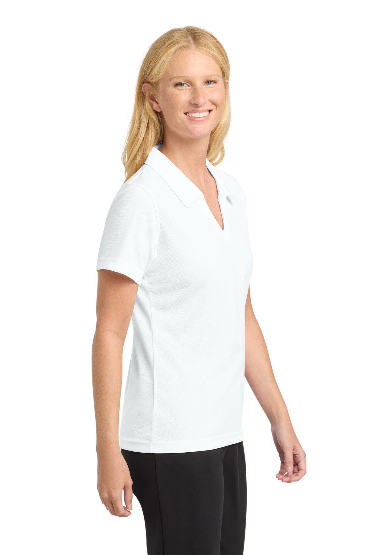 Sport-Tek Women's Dri-Mesh V-Neck Polo. L469 - White - side