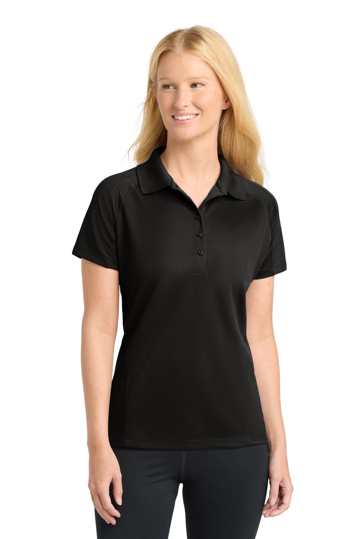 Sport-Tek Women's Dri-Mesh Pro Polo. L474 - Black - front