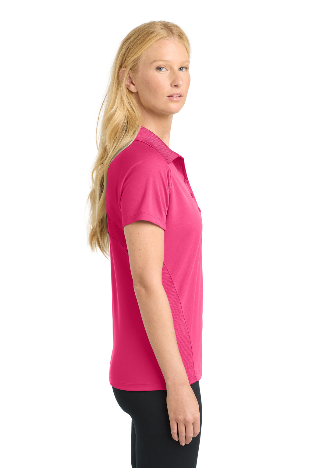 Sport-Tek Women's Dri-Mesh Pro Polo. L474 - Pink Raspberry - side