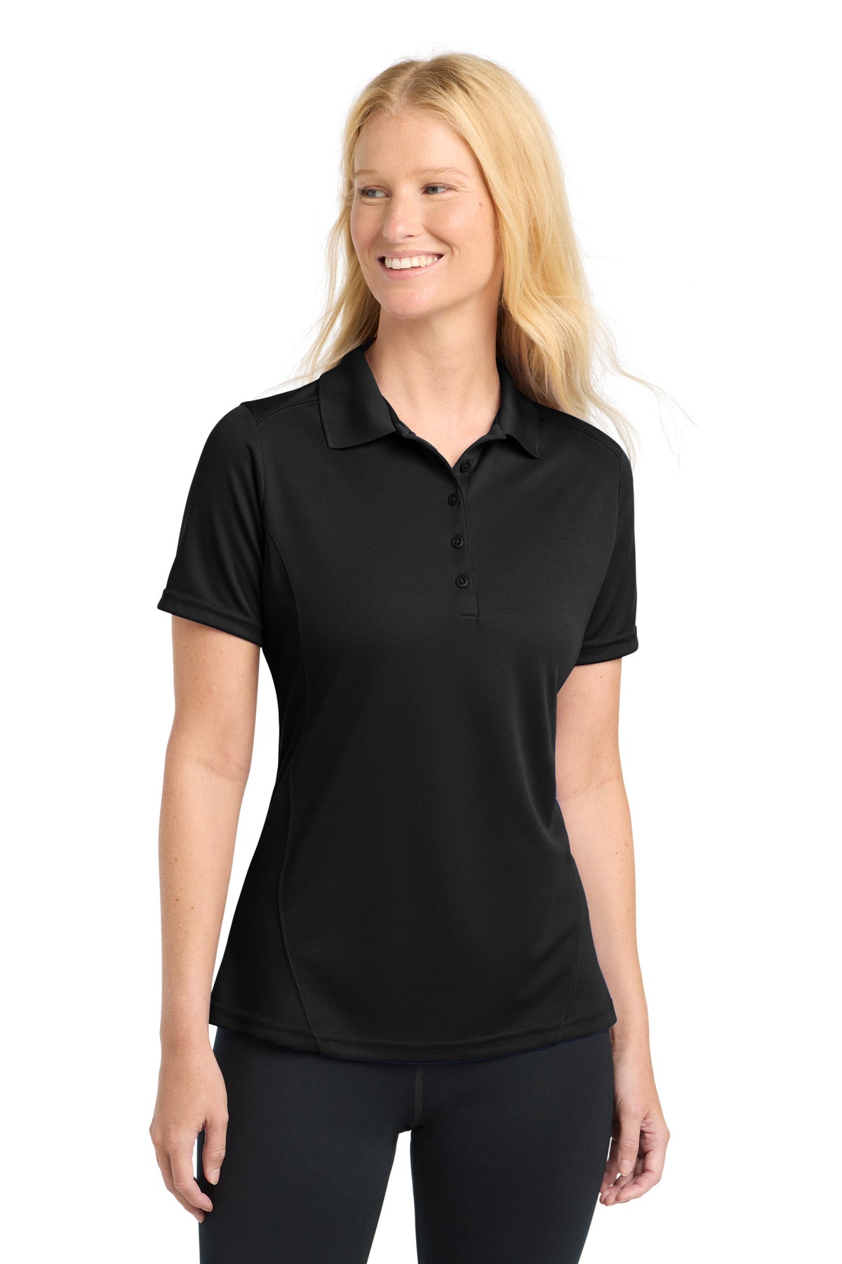 Sport-Tek Women's Dry Zone Raglan Accent Polo. L475 - Black - front