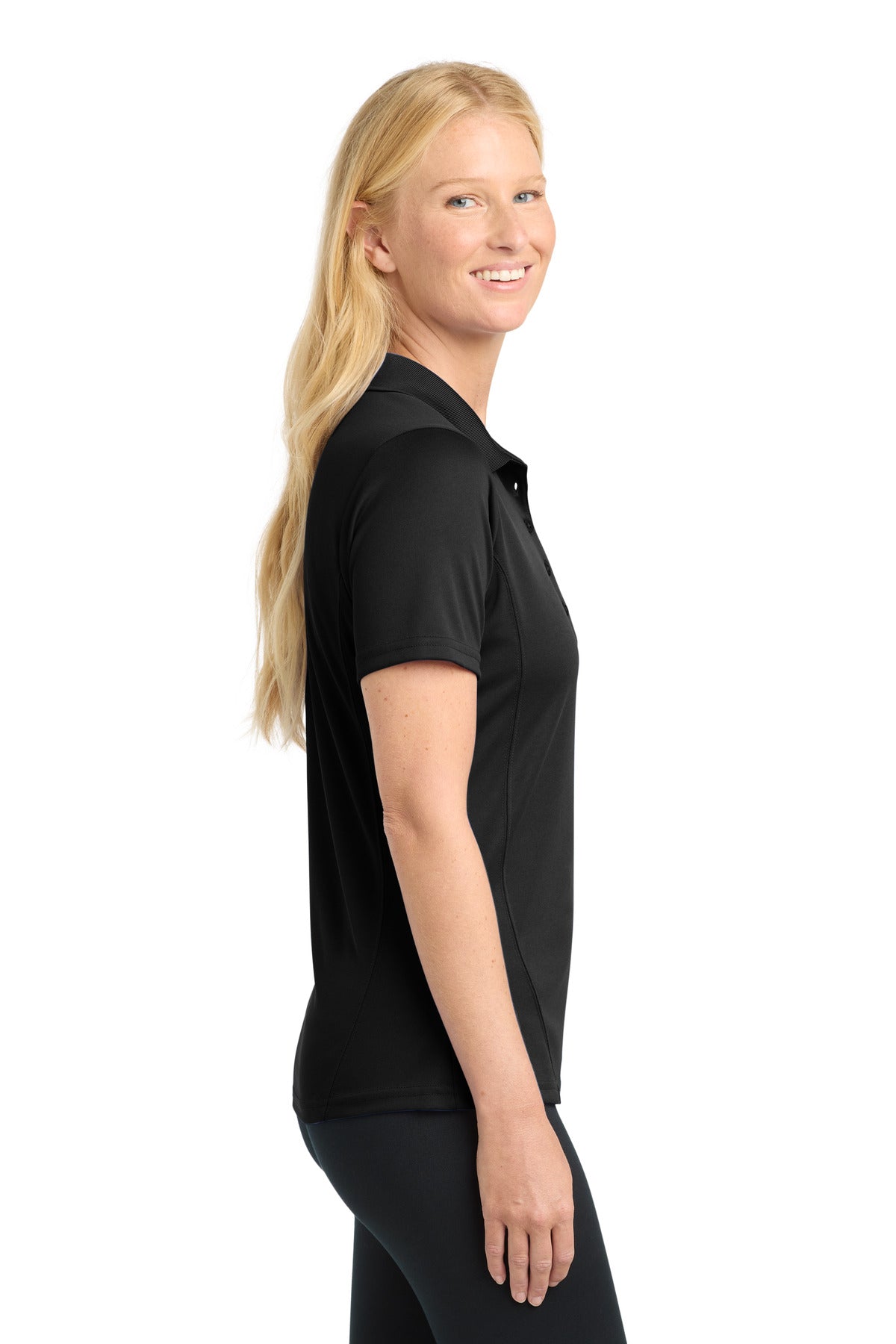 Sport-Tek Women's Dry Zone Raglan Accent Polo. L475 - Black - side