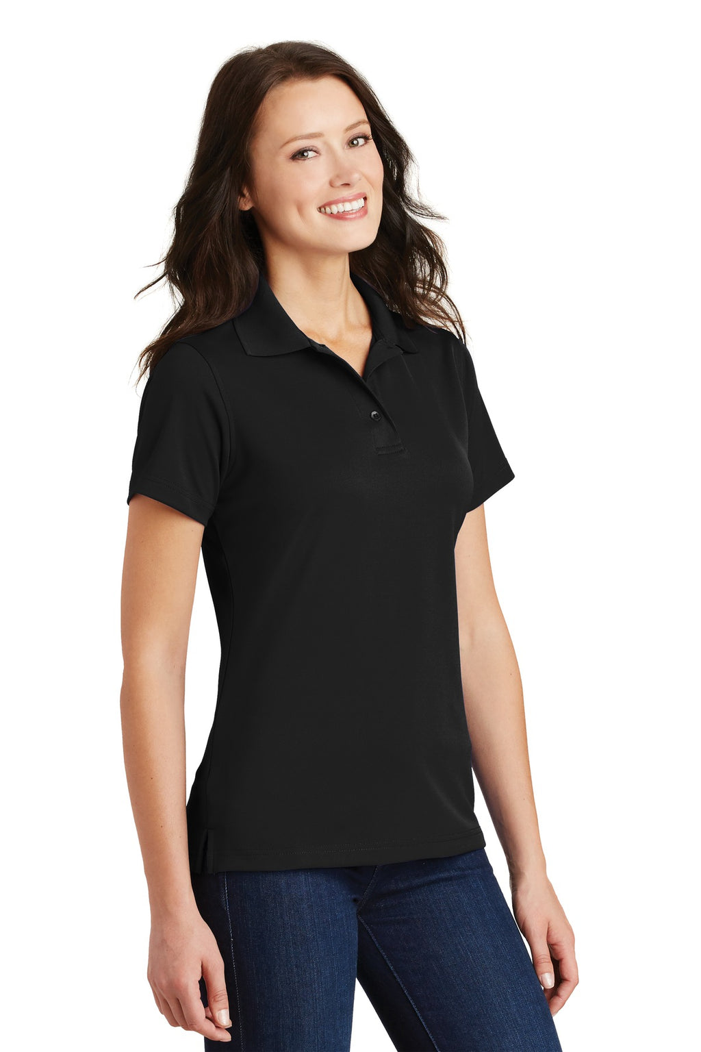 DISCONTINUED Port Authority Ladies Poly-Charcoal Blend Pique Polo. L497 - Black - three_q