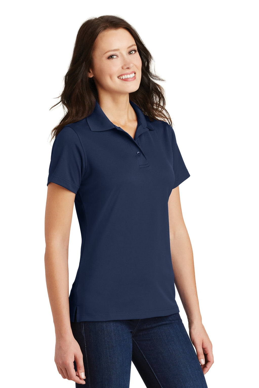 DISCONTINUED Port Authority Ladies Poly-Charcoal Blend Pique Polo. L497 - Navy - three_q