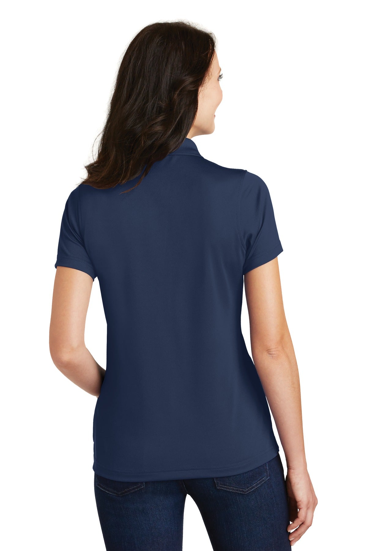 DISCONTINUED Port Authority Ladies Poly-Charcoal Blend Pique Polo. L497 - Navy - back