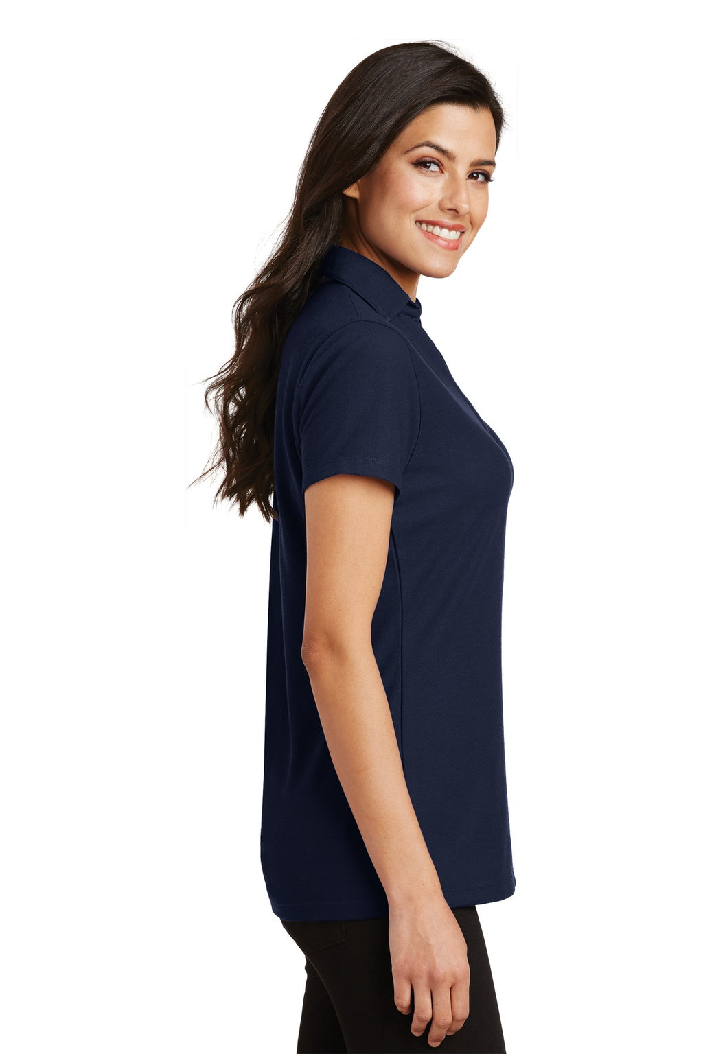 DISCONTINUED Port Authority Ladies Silk Touch Y-Neck Polo. L5001 - Navy - side