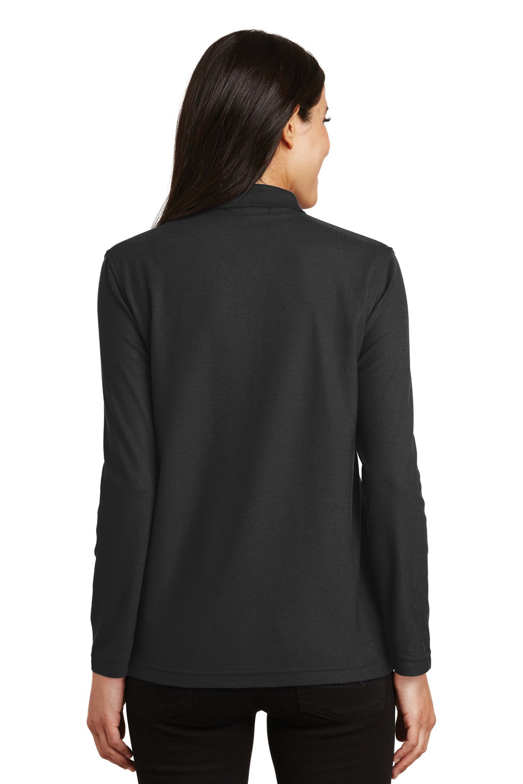 Port Authority Women's Silk Touch Long Sleeve Polo. L500LS - Black - back