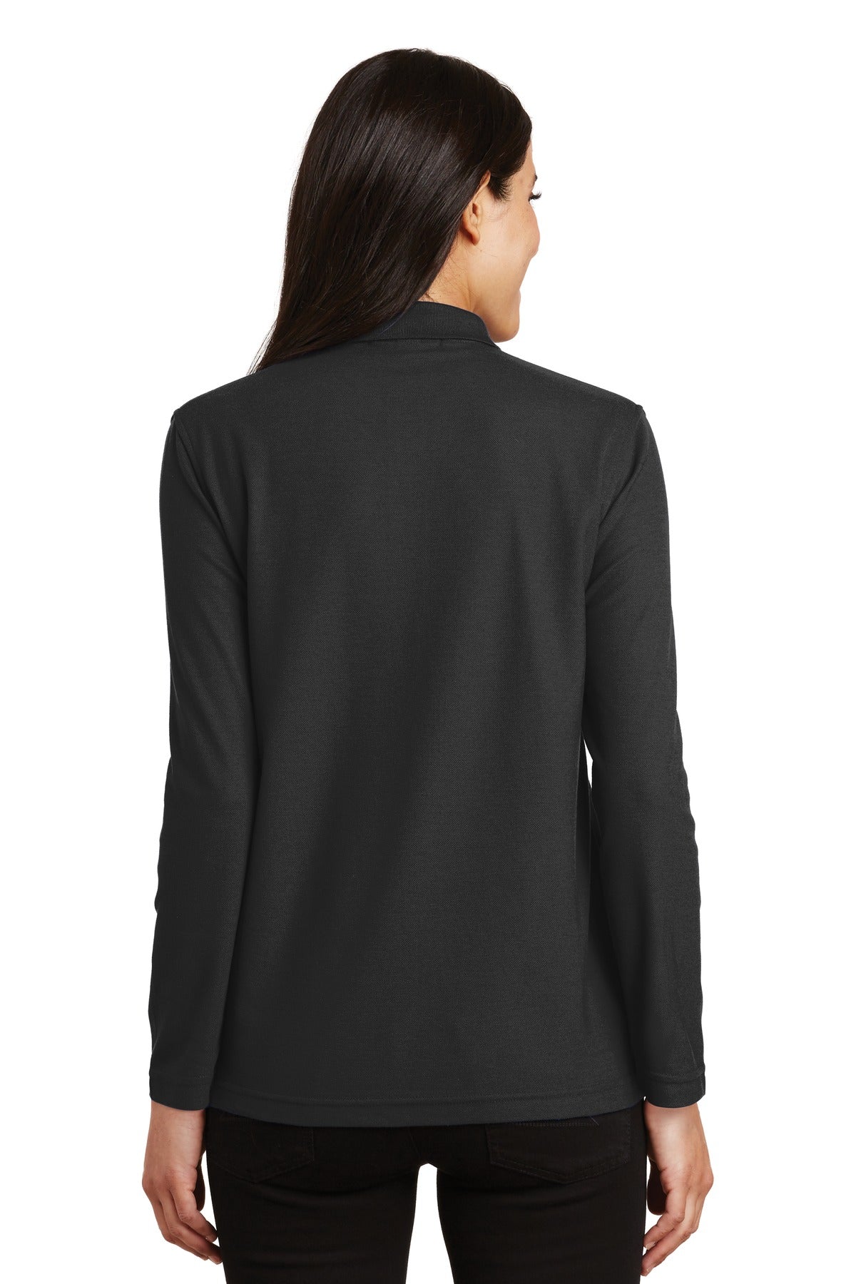 Port Authority Women's Silk Touch Long Sleeve Polo. L500LS - Black - back