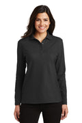 Port Authority Women's Silk Touch Long Sleeve Polo. L500LS - Black - front