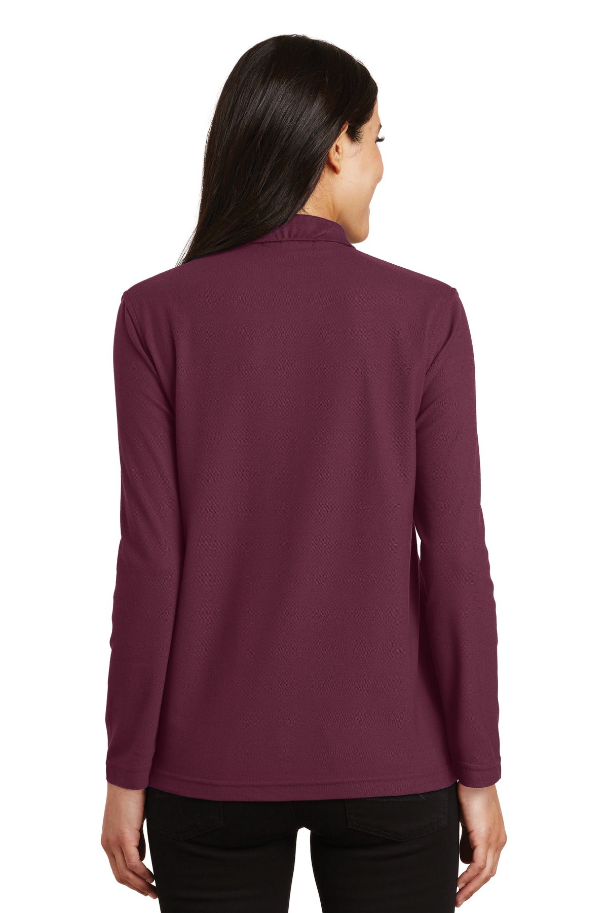 Port Authority Women's Silk Touch Long Sleeve Polo. L500LS - Burgundy - back