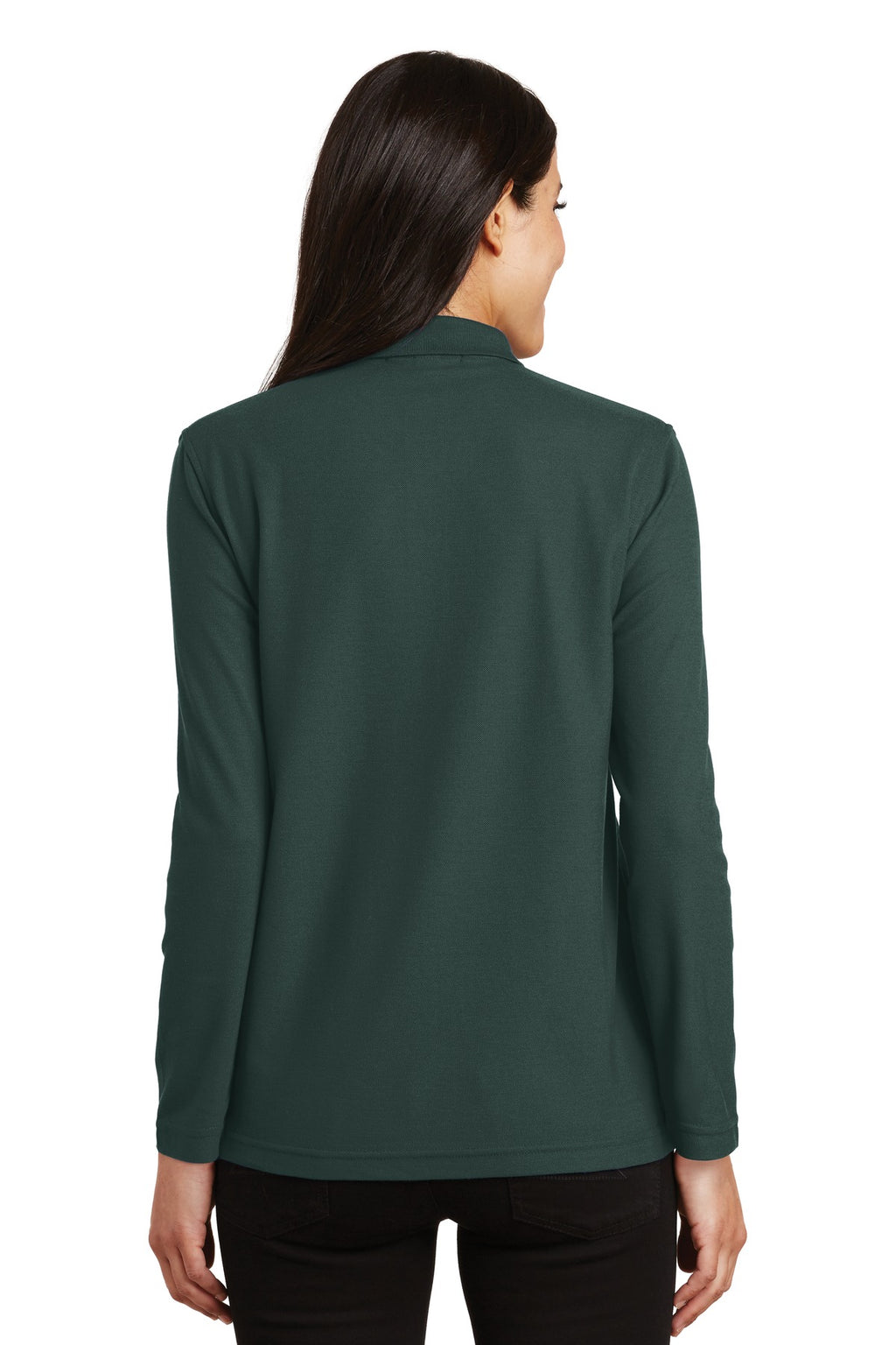 Port Authority Women's Silk Touch Long Sleeve Polo. L500LS - Dark Green - back