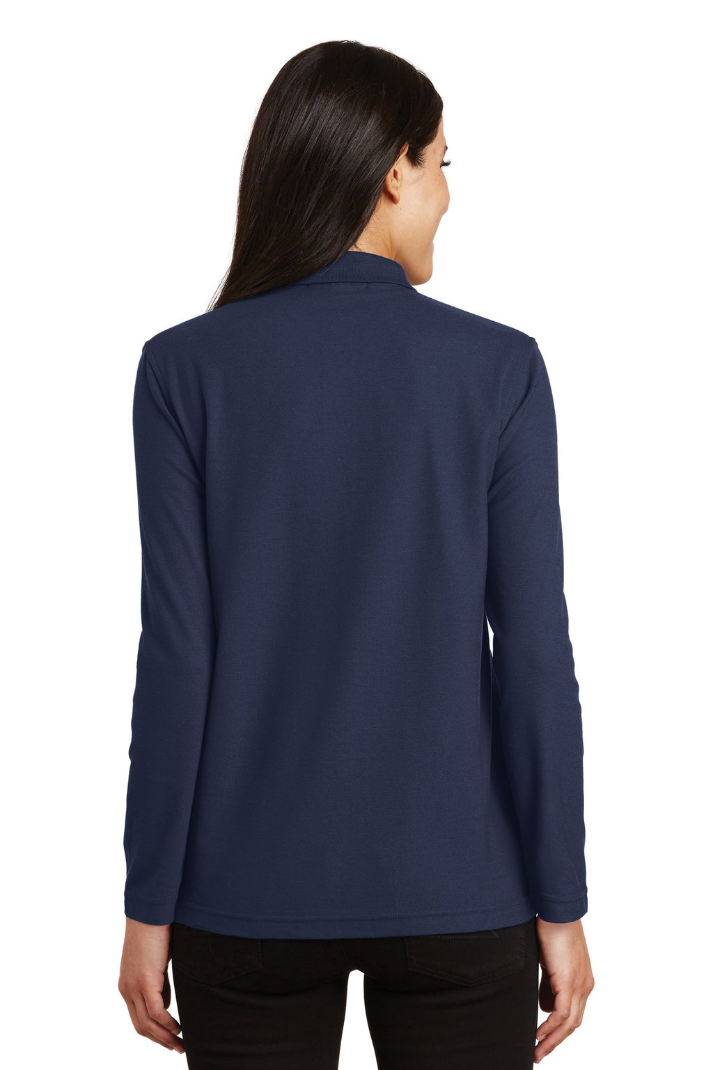 Port Authority Women's Silk Touch Long Sleeve Polo. L500LS - Navy - back