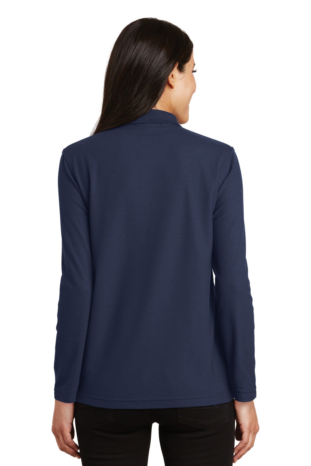 Port Authority Women's Silk Touch Long Sleeve Polo. L500LS - Navy - back