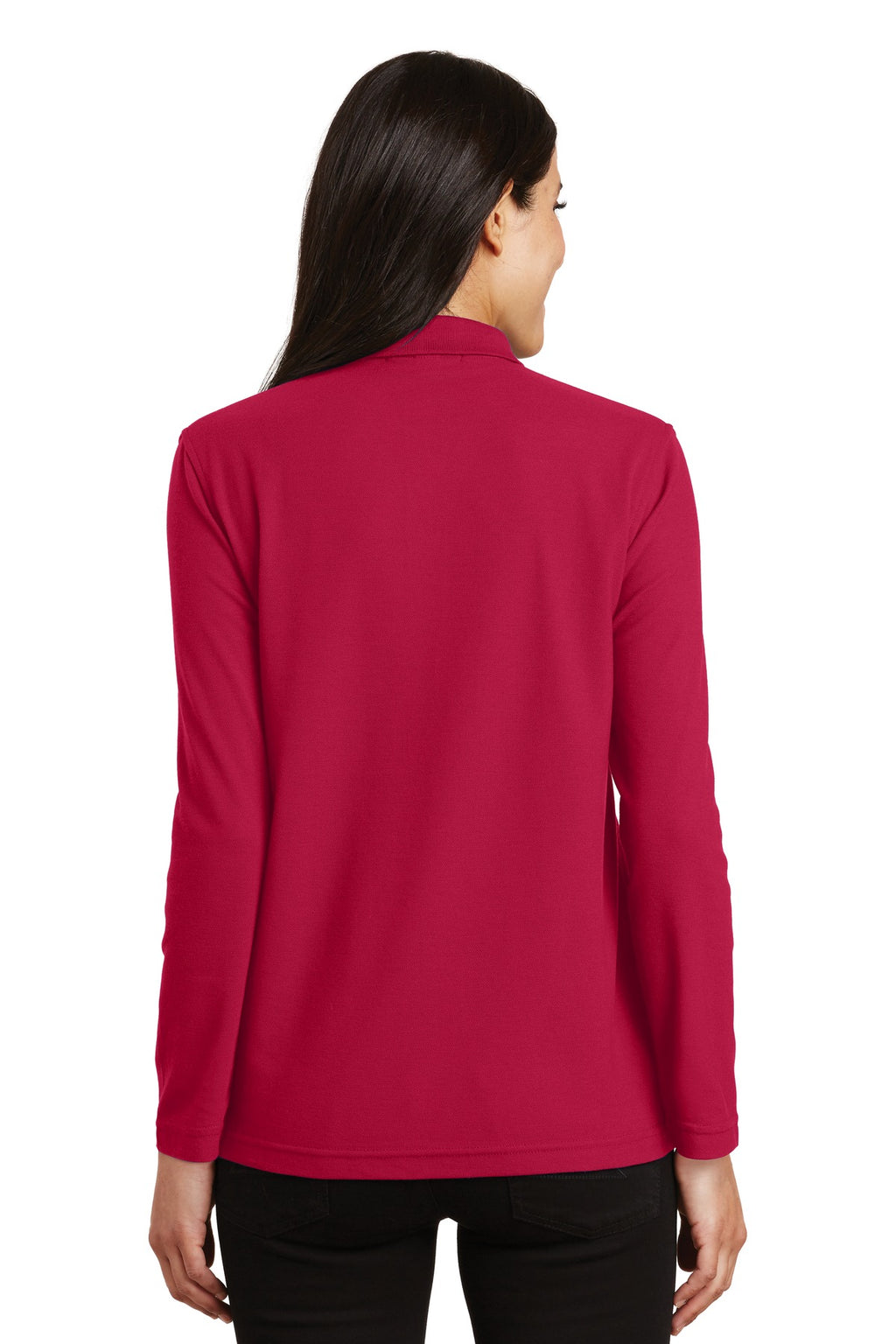 Port Authority Women's Silk Touch Long Sleeve Polo. L500LS - Red - back