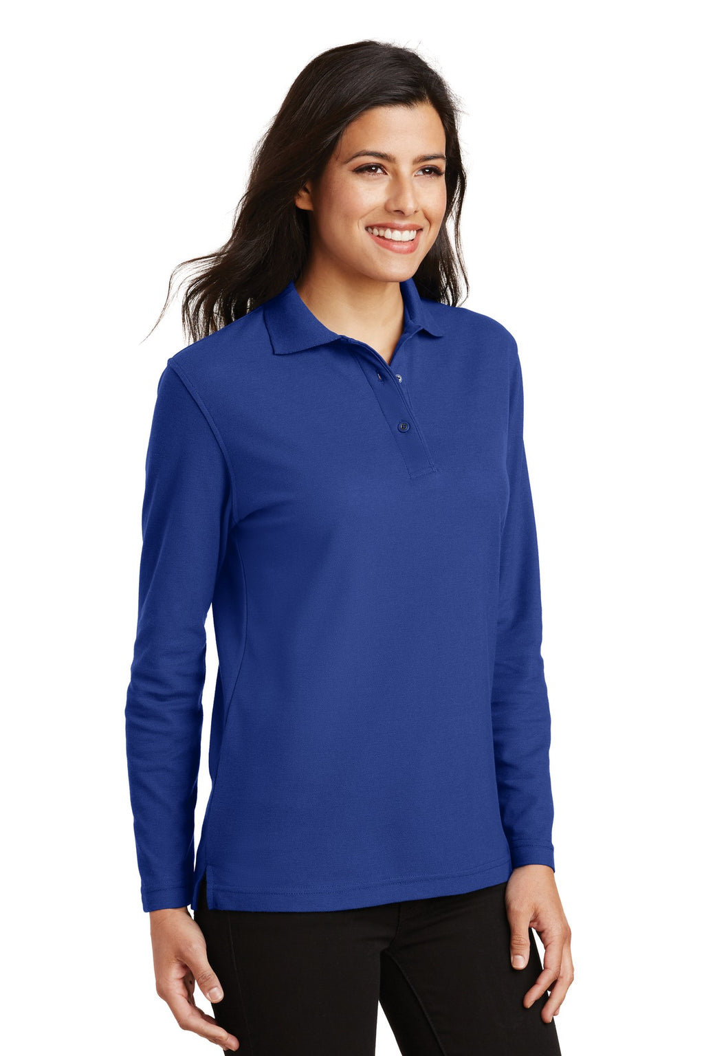 Port Authority Women's Silk Touch Long Sleeve Polo. L500LS - Royal - three_q