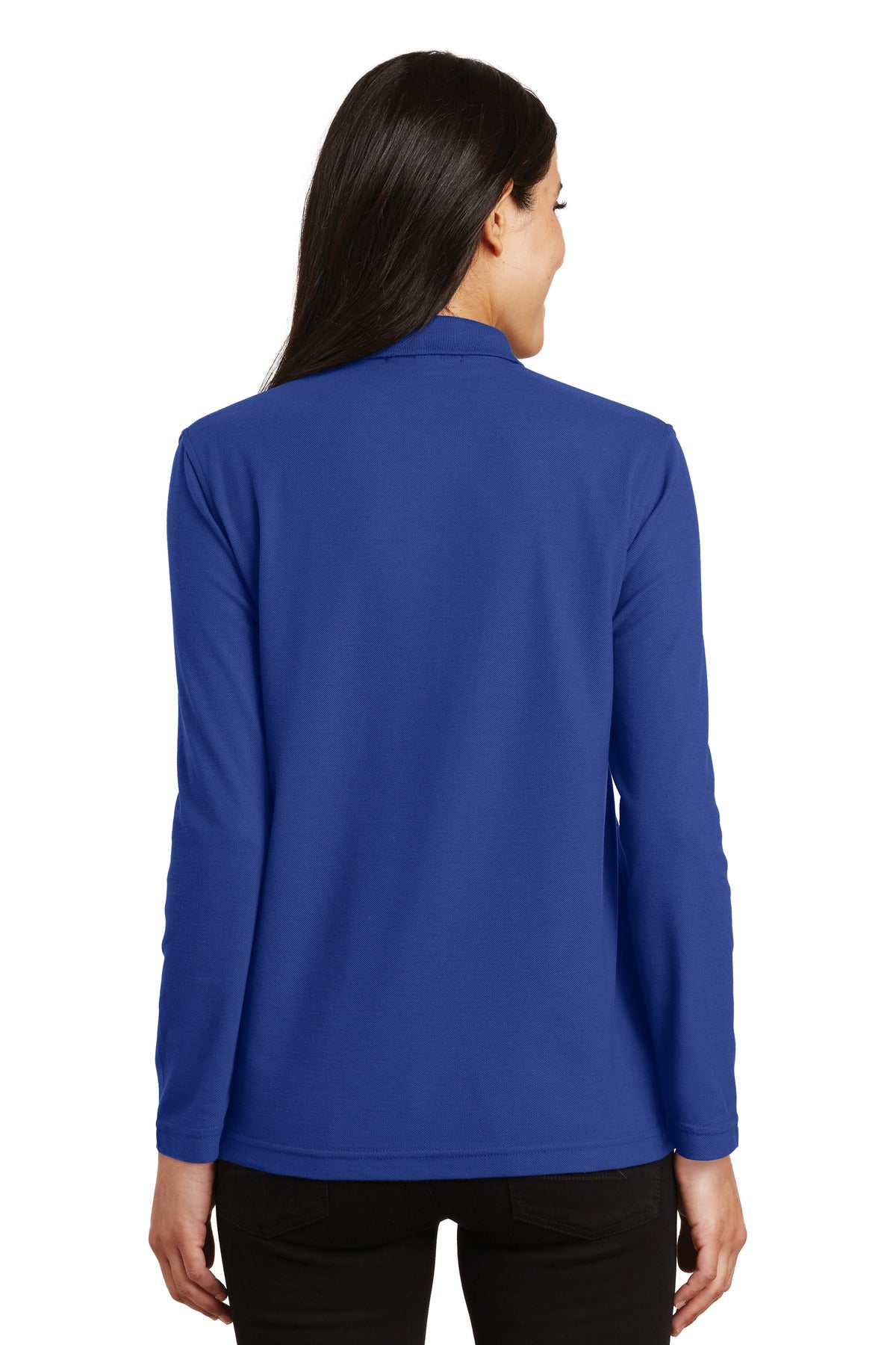Port Authority Women's Silk Touch Long Sleeve Polo. L500LS - Royal - back