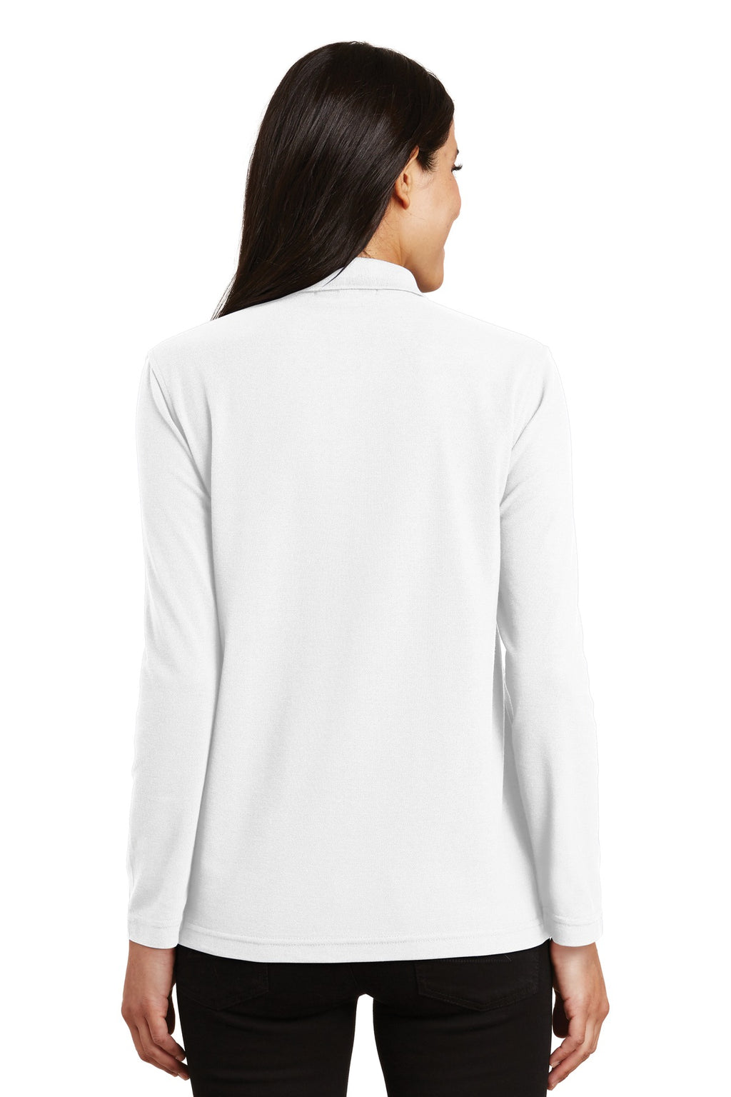 Port Authority Women's Silk Touch Long Sleeve Polo. L500LS - White - back