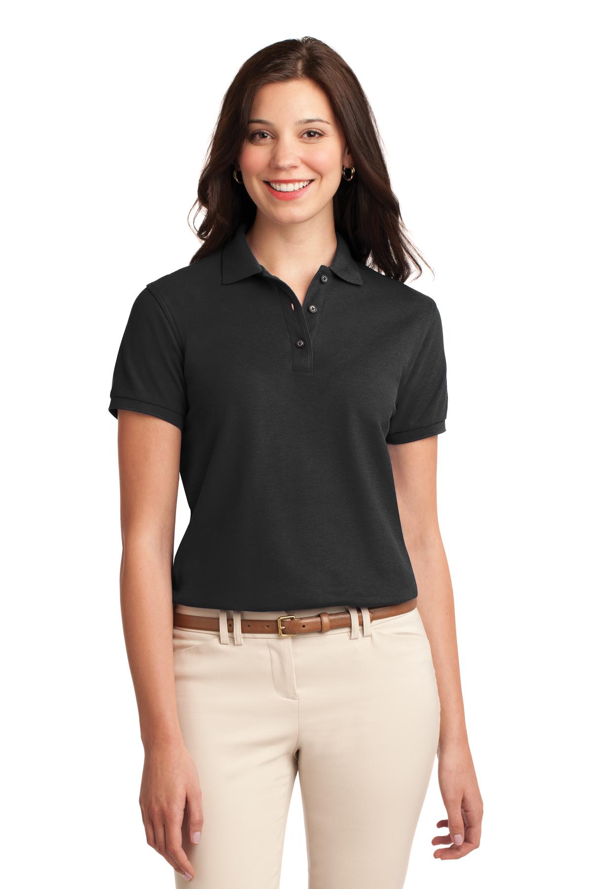 Port Authority Women's Silk Touch Polo. L500 - Black - front