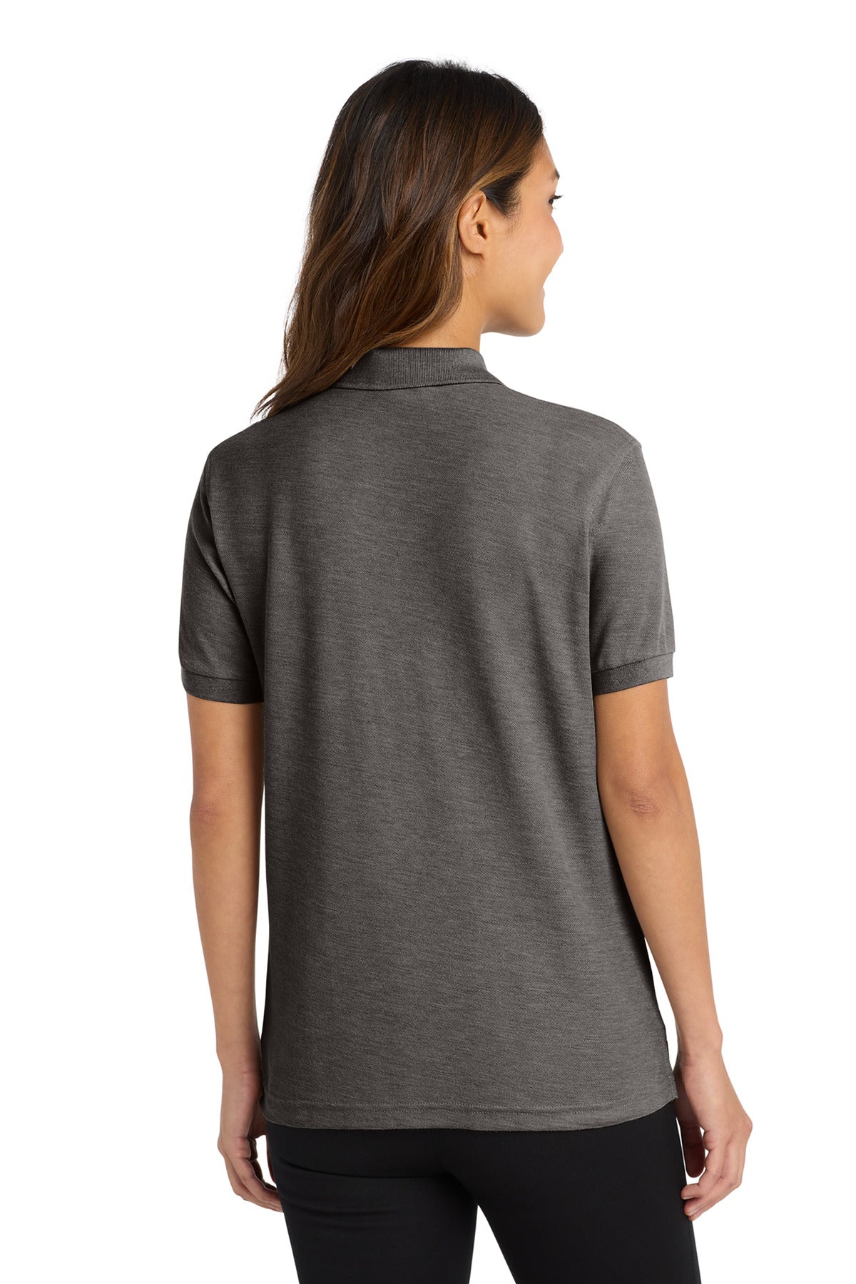 Port Authority Women's Silk Touch Polo. L500 - Charcoal Heather Grey - back