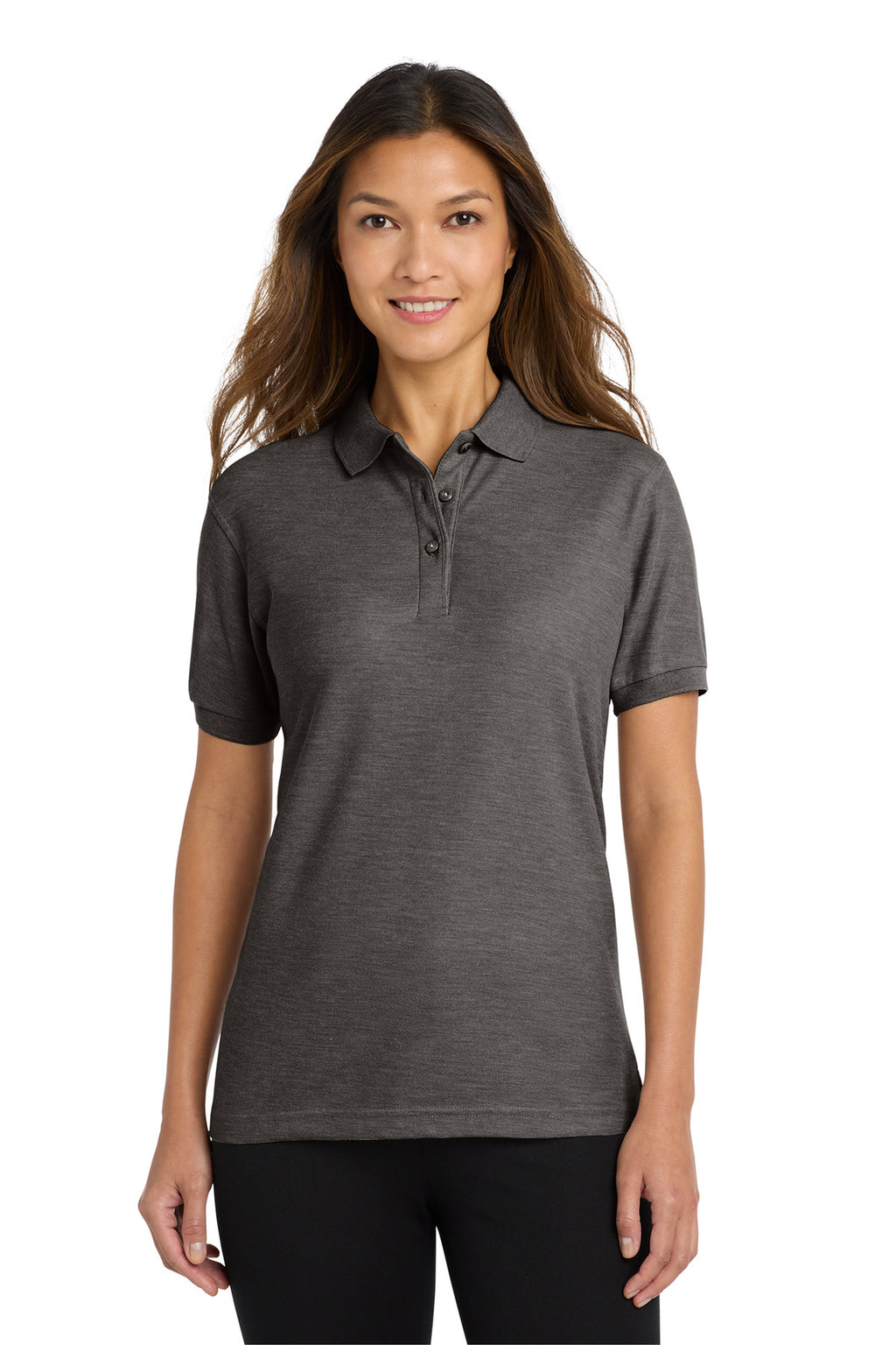Port Authority Women's Silk Touch Polo. L500 - Charcoal Heather Grey - front