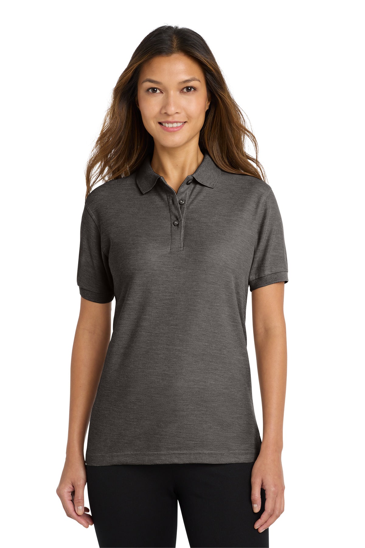 Port Authority Women's Silk Touch Polo. L500 - Charcoal Heather Grey - front
