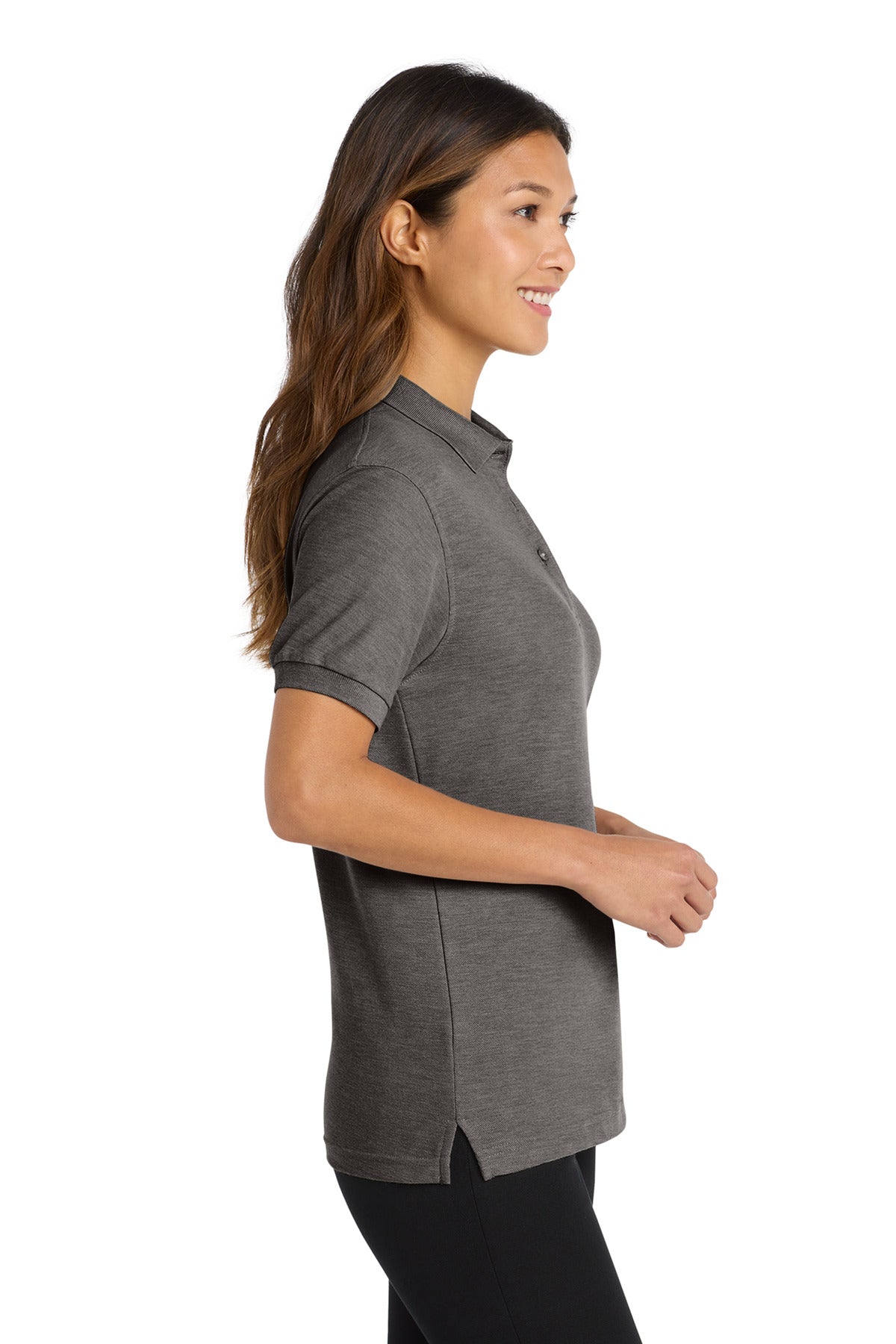 Port Authority Women's Silk Touch Polo. L500 - Charcoal Heather Grey - side