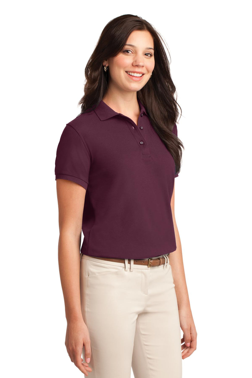 Port Authority Women's Silk Touch Polo. L500 - Maroon - three_q