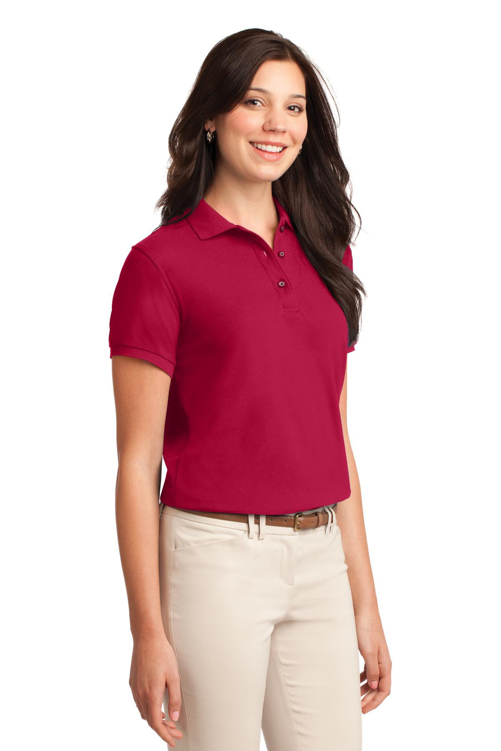 Port Authority Women's Silk Touch Polo. L500 - Red - three_q