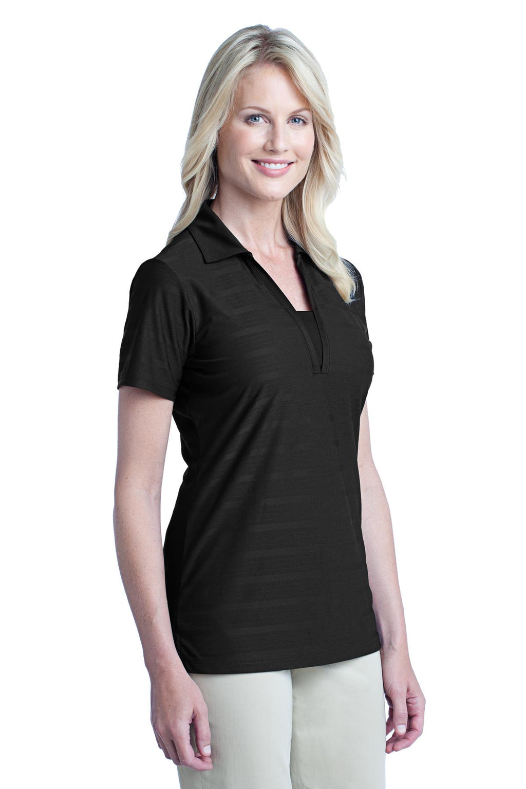 DISCONTINUED Port Authority Ladies Horizontal Texture Polo. L514 - Black - three_q
