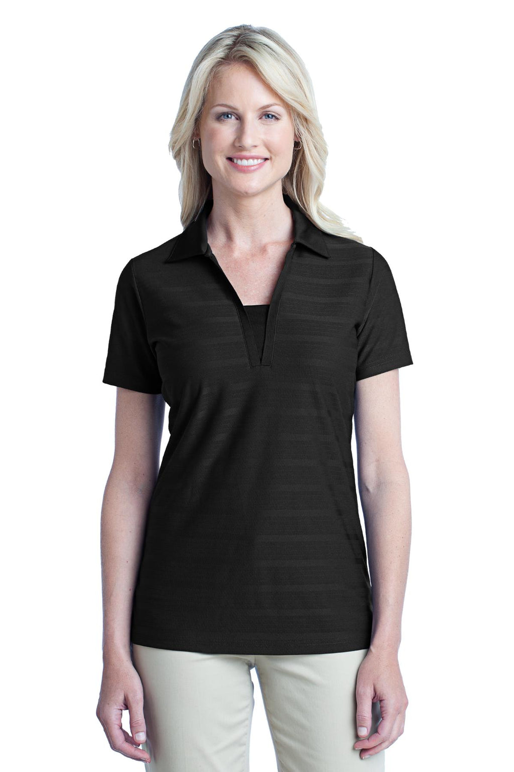 DISCONTINUED Port Authority Ladies Horizontal Texture Polo. L514 - Black - front