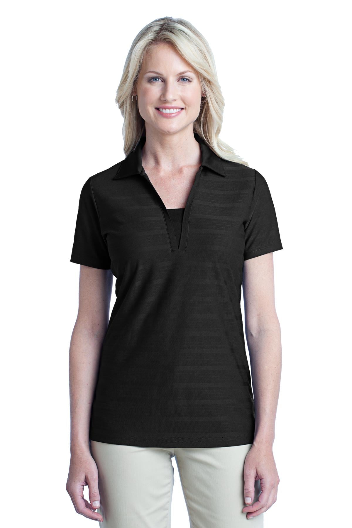 DISCONTINUED Port Authority Ladies Horizontal Texture Polo. L514 - Black - front