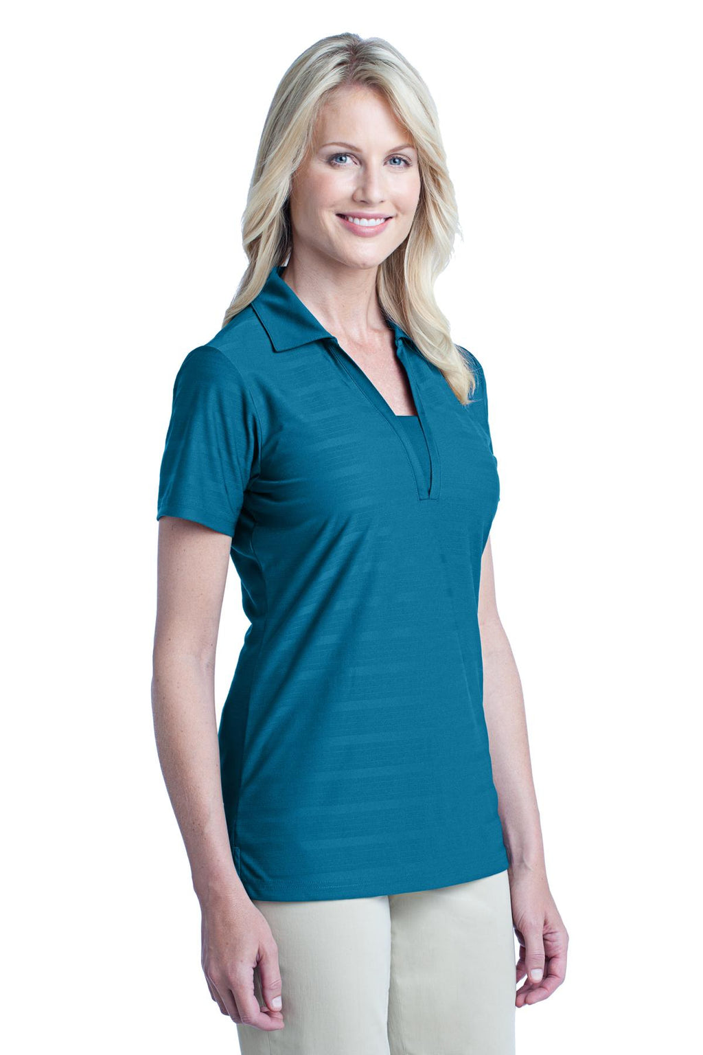 DISCONTINUED Port Authority Ladies Horizontal Texture Polo. L514 - Peacock Blue - three_q