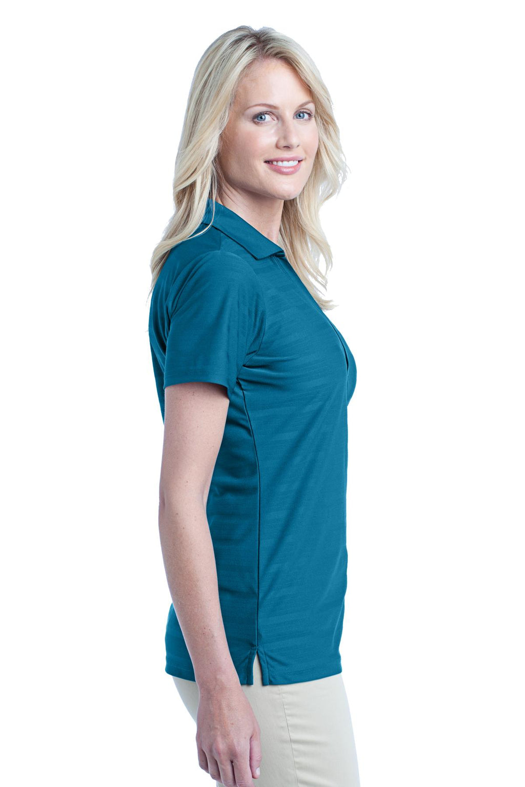 DISCONTINUED Port Authority Ladies Horizontal Texture Polo. L514 - Peacock Blue - side