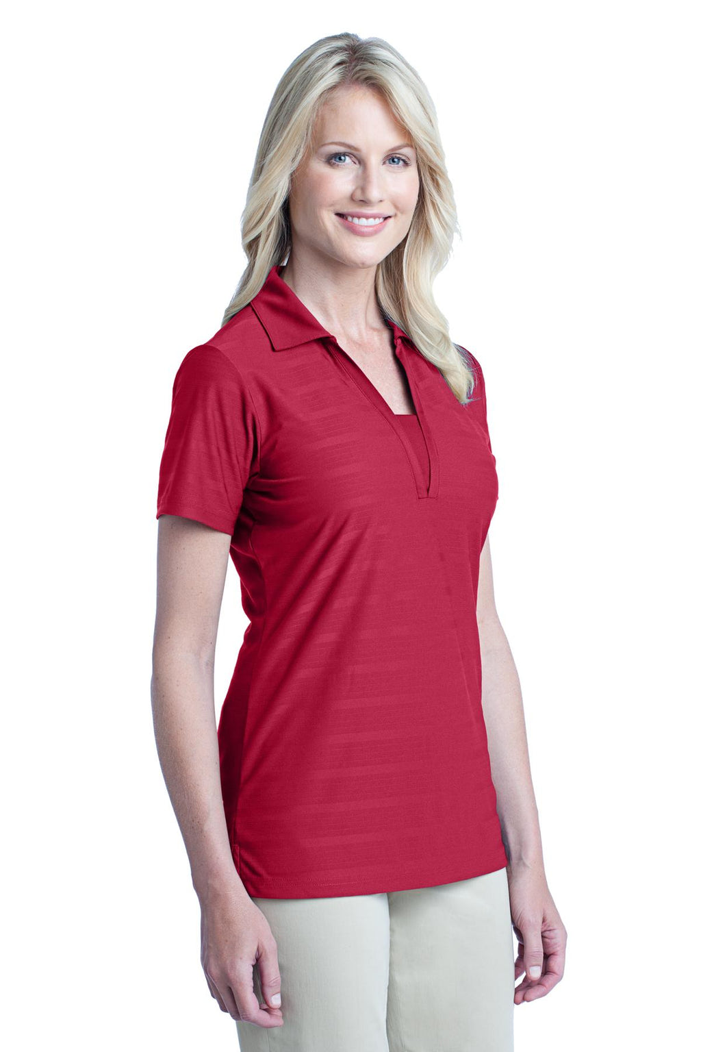 DISCONTINUED Port Authority Ladies Horizontal Texture Polo. L514 - Rich Red - three_q