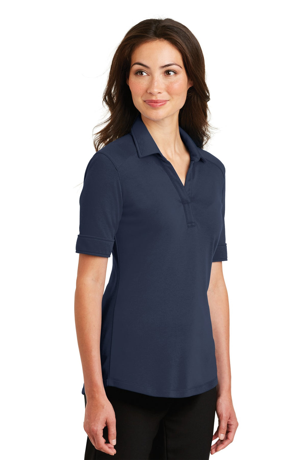 Port Authority Ladies Silk Touch Interlock Performance Polo. L5200 - Navy - three_q