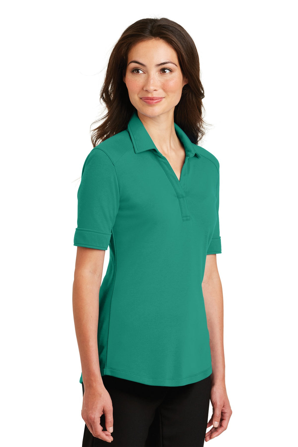 Port Authority Ladies Silk Touch Interlock Performance Polo. L5200 - Verdant Green - three_q