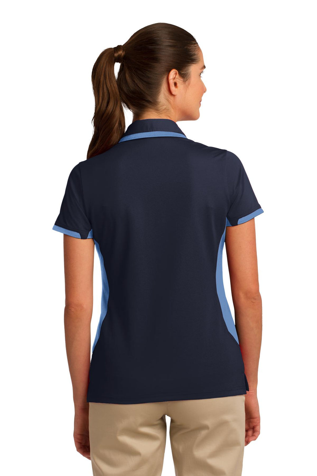 DISCONTINUED Port Authority Ladies Dry Zone Colorblock Ottoman Polo. L524 - Navy/ Blue Lake - back