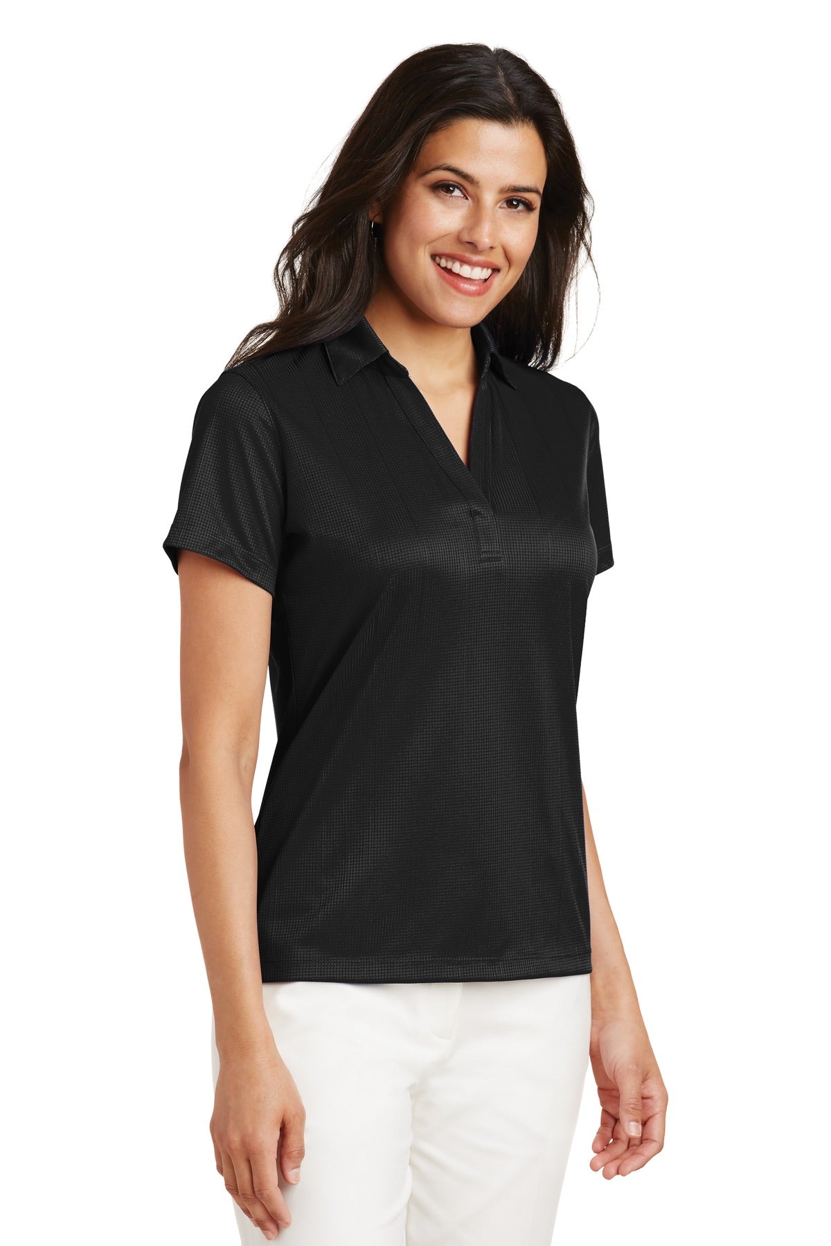 Port Authority Women's Performance Fine Jacquard Polo. L528 - Black - three_q